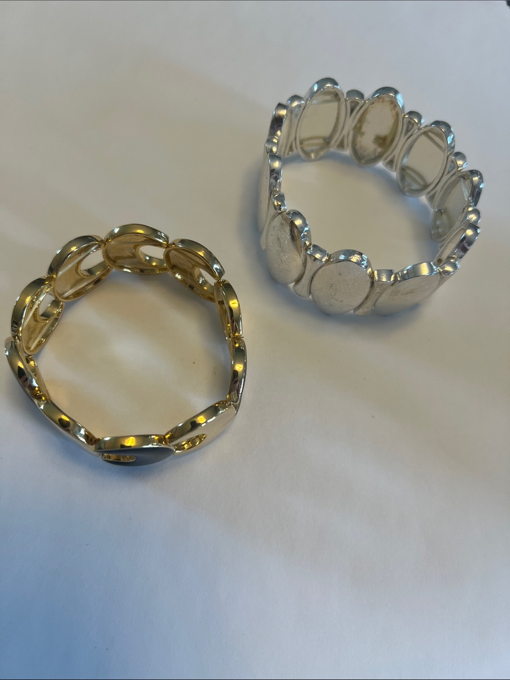 Vintage Gold and Silver Linked Circle Stretch Bracelets - Women Jewelry